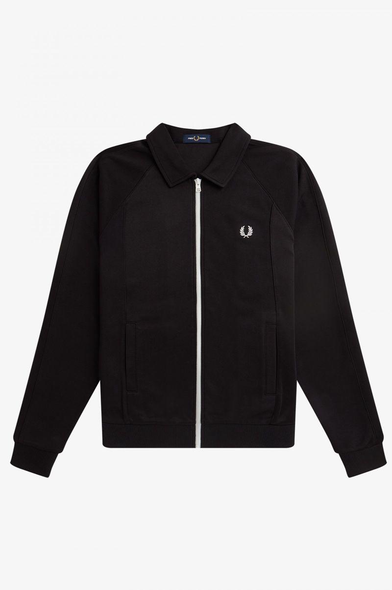 Black Fred Perry Reverse Panel Track Men's Jackets | PH 1237QMAZ